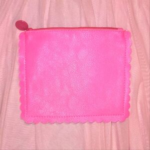 NEW Ipsy makeup bag; neon pink vinyl w/scalloped edge; white lining